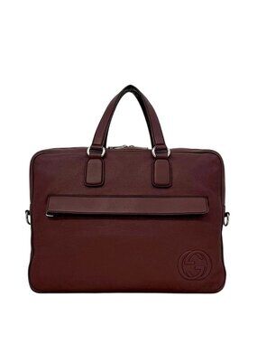 Gucci Briefcase Bordeaux Interlocking Document Gray Leather GG Business